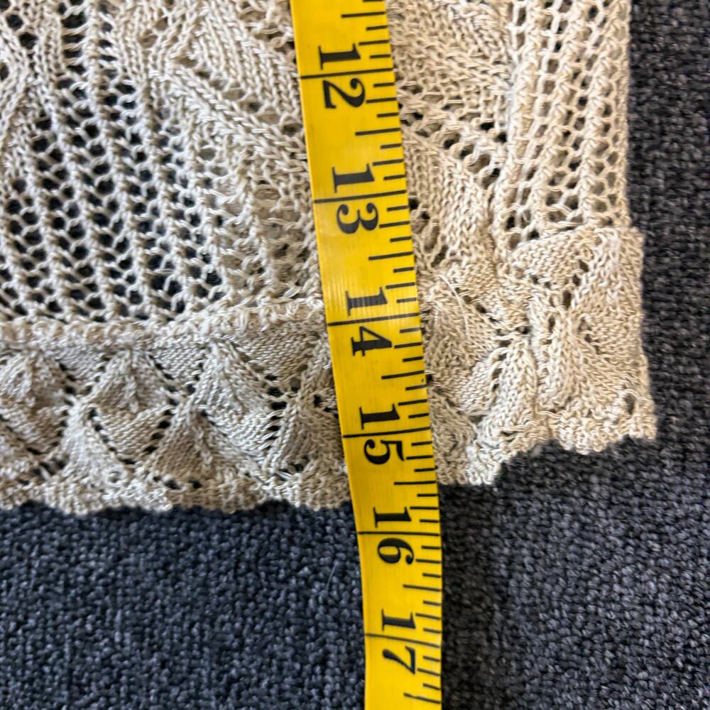 Vintage Y2k Crochet Knit Beige Short Sleeve Open Front Cardigan Top Women's S - Picture 5 of 5